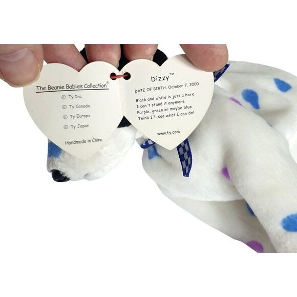 Ty Beanie Baby Dizzy Dalmatian Dog 8" Black Ears Colored Spots Plush 2000 - Picture 6 of 9